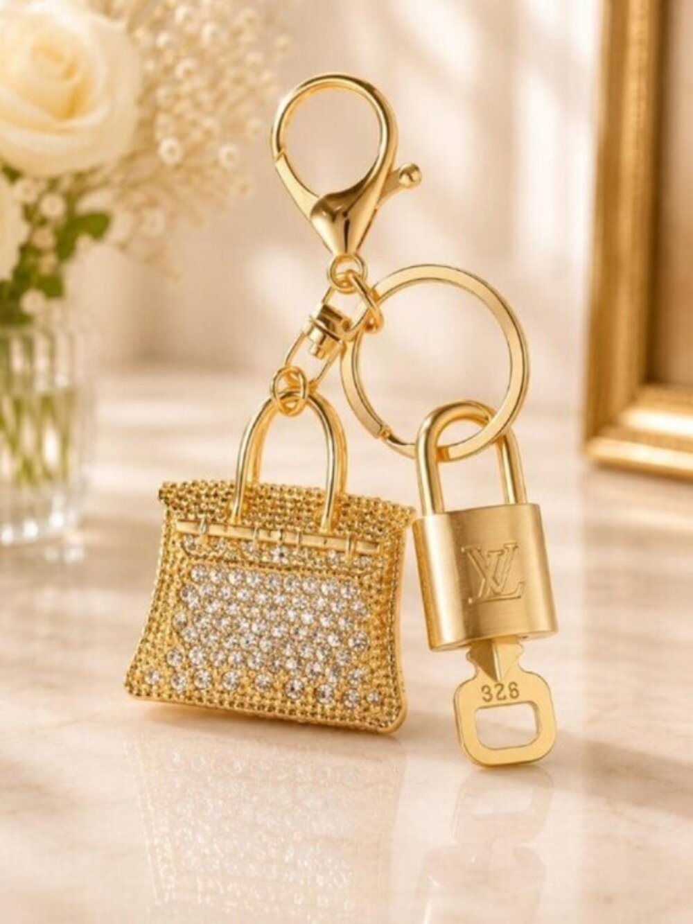 Louis Vuitton Gold Padlock 🔒 Key Set Authentic LV w/ Unbranded Bag Keychain